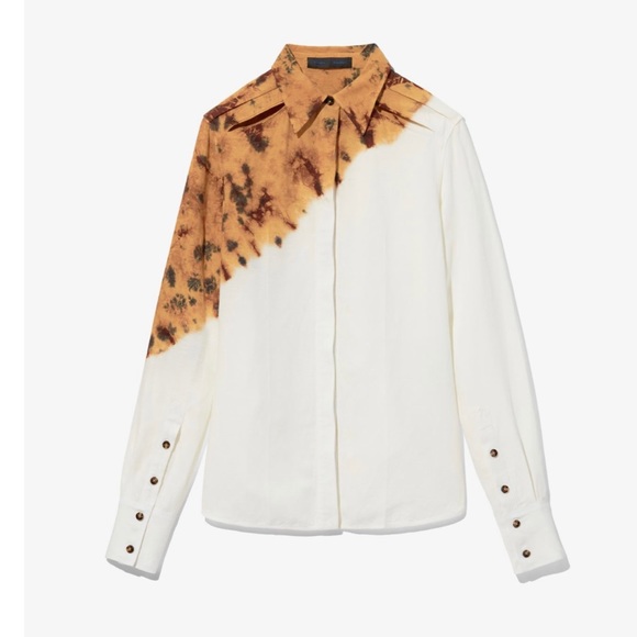 Proenza Schouler Tie Dye Linen Viscose Shirt in Bronze Multi - Size 10 - Picture 14 of 16